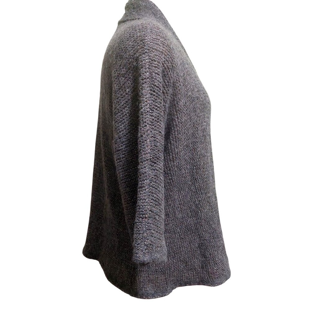 Eileen Fisher Open Front Gray Metallic Alpaca/Wool Blend Cardigan Sweater Large - Picture 2 of 8